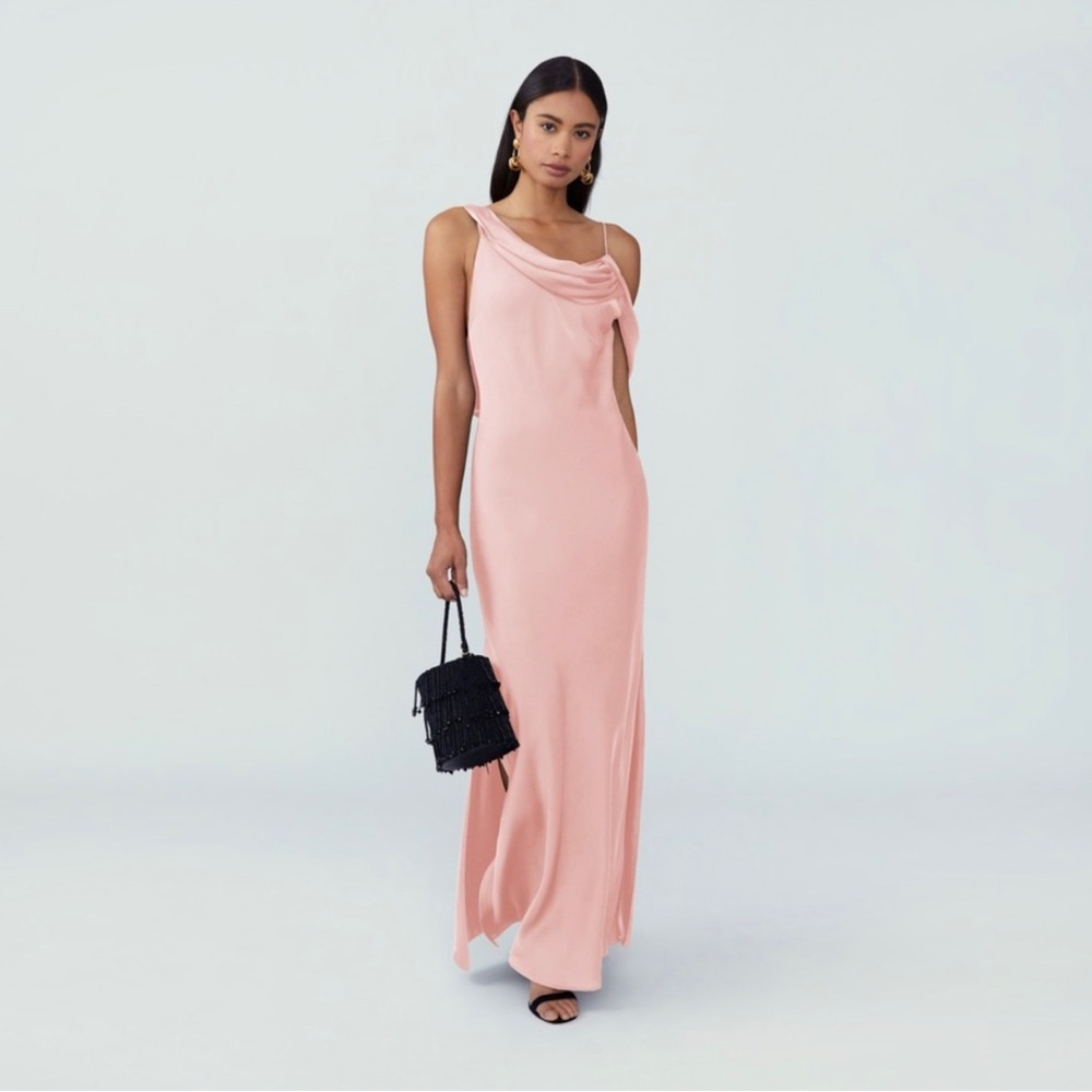 Fame and Partners Francois Dress Matte Satin Pale Pink Size 6 - Picture 3 of 10